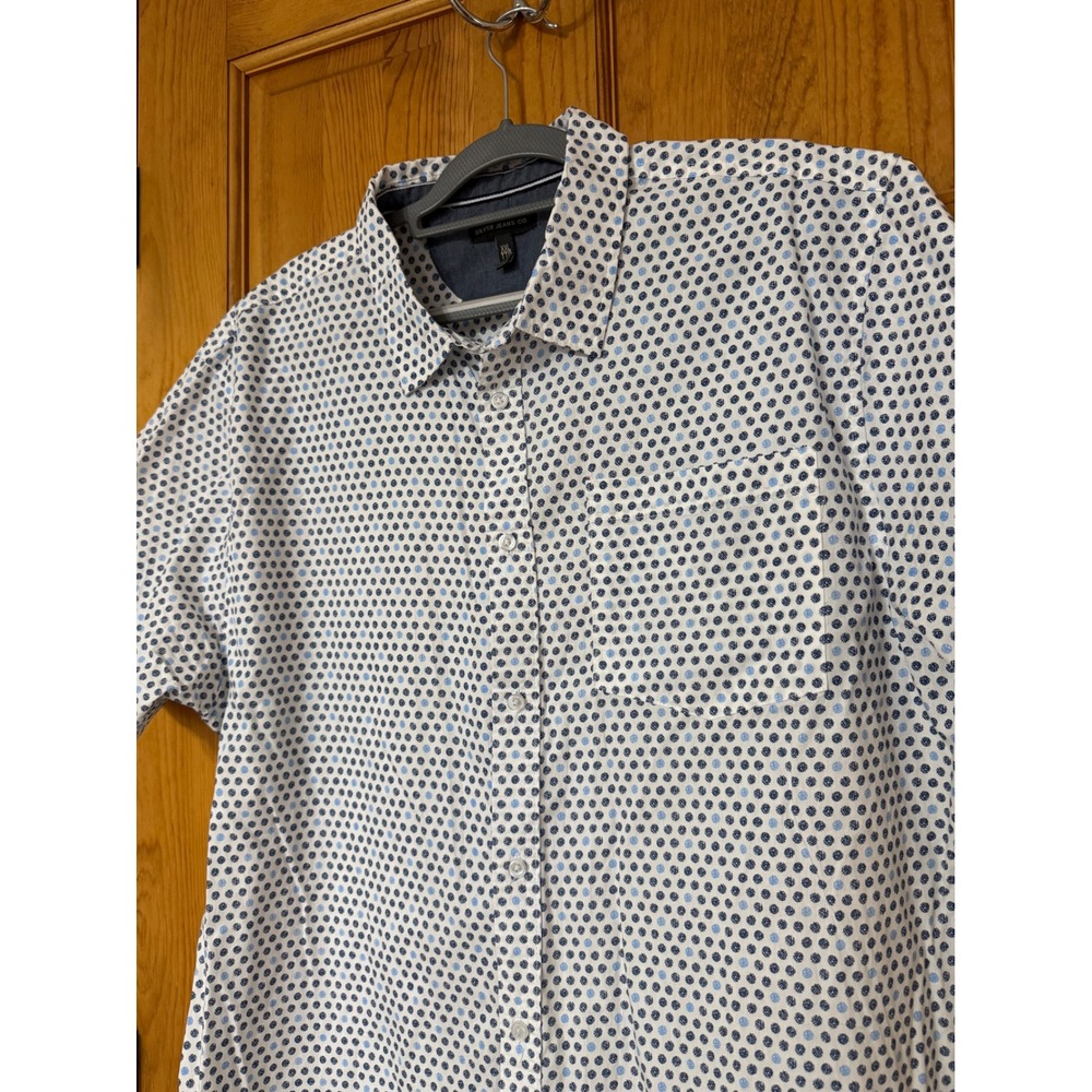 Silver Jeans Co Mens XXL White Blue Dot Short Sleeve Button Up Shirt SMS23 2444 - Picture 2 of 7